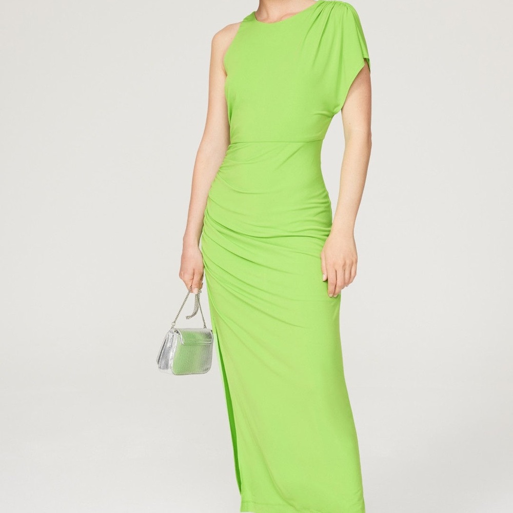 Donna Morgan Green One-Shoulder Sheath Dress